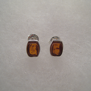 Boucles d'oreilles puce rectangle  - bijou ambre et argent